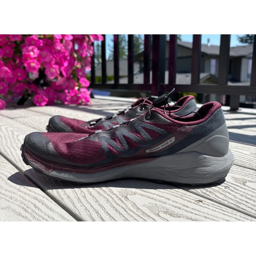 Salomon Women's Sense Ride 4 Burgandy/Gray Trail Running Shoes Sneakers Size 10